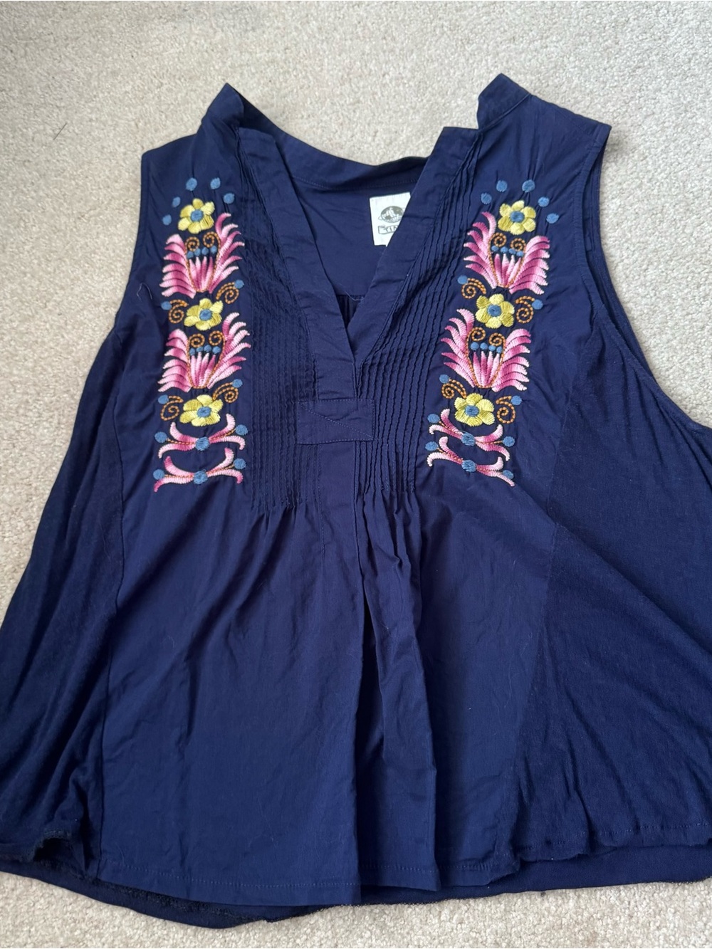 Anthropology Navy & floral sleeveless blouse